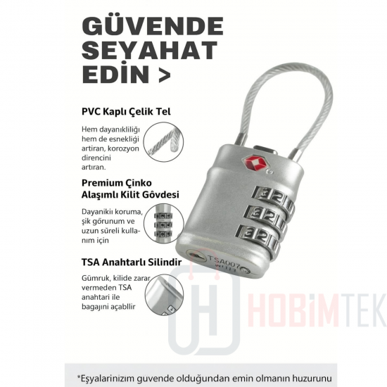 HT-32 Kırılmaz Şifreli Asma Kilit 3 Haneli Paslanmaz Esnek Kilit Valiz Çanta Kilidi Spor Salonu Çelik Dolap Kilidi TSA Onaylı	