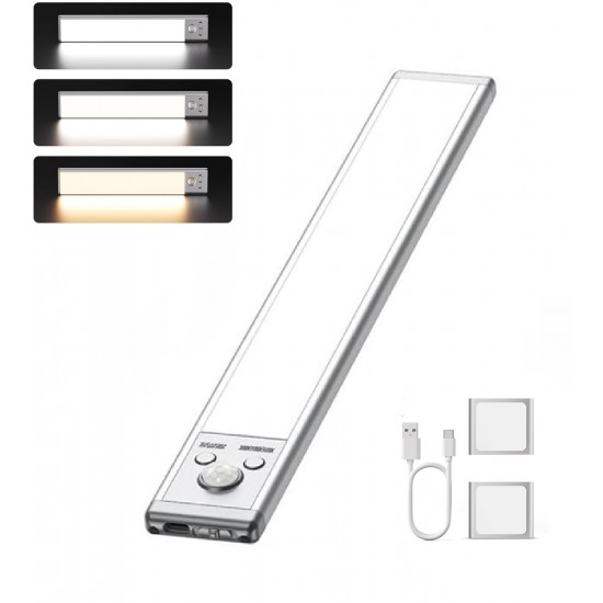 HT_33 Şarjlı Tak Çıkar Akıllı Hareket Sensörlü Kablosuz Led Lamba 76 Led 3 Farklı Renk Sıcaklığı 24 Cm Led Işık Mutfak Koridor Dolap 