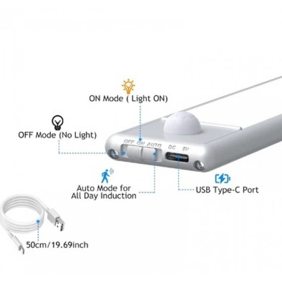 HT_33 Şarjlı Tak Çıkar Akıllı Hareket Sensörlü Kablosuz Led Lamba 76 Led 3 Farklı Renk Sıcaklığı 24 Cm Led Işık Mutfak Koridor Dolap 