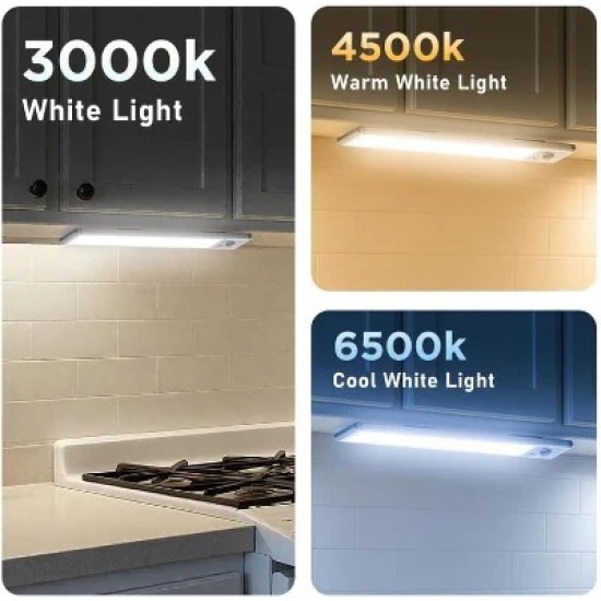 HT_33 Şarjlı Tak Çıkar Akıllı Hareket Sensörlü Kablosuz Led Lamba 76 Led 3 Farklı Renk Sıcaklığı 24 Cm Led Işık Mutfak Koridor Dolap 