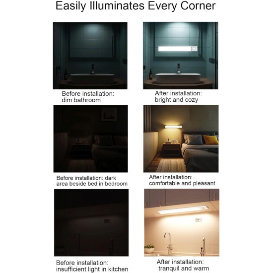 HT_33 Şarjlı Tak Çıkar Akıllı Hareket Sensörlü Kablosuz Led Lamba 76 Led 3 Farklı Renk Sıcaklığı 24 Cm Led Işık Mutfak Koridor Dolap 