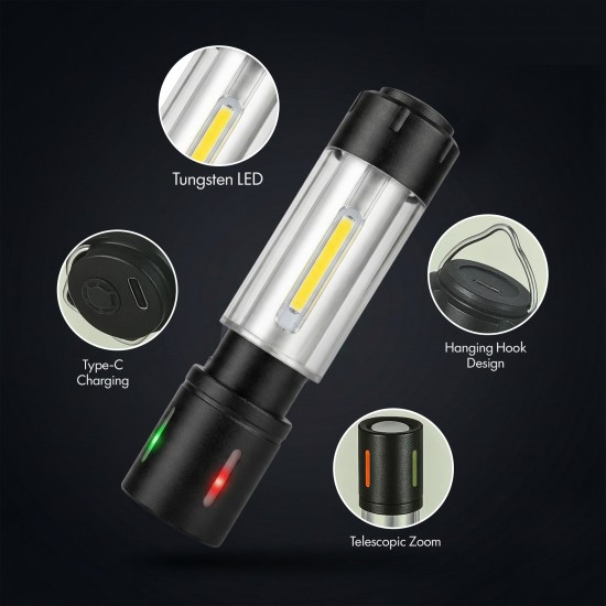HT-736 Şarjlı EL Feneri Kamp Feneri Ortam Odaklı Taşınabilir Aydınlatma Asma Kancalı Lüküs Lamba