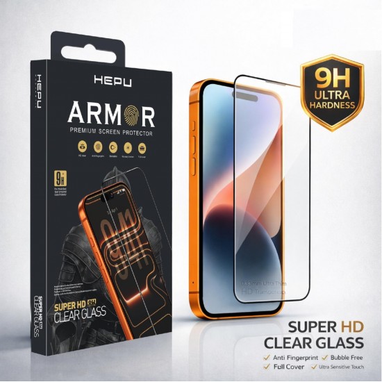 Hepu Armor Premium Apple Iphone Ekran Koruyucu 9H iphone 17/iphone/16 iphone 15/iphone 14/13/12/11 Tüm modeller İçin HD Ekran Koruyucu Darbelere Karşı Dayanıklı Temperli Cam