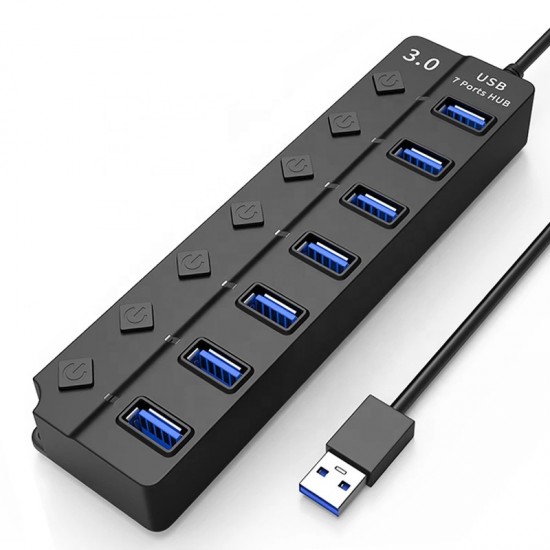 H-507 7 Port Usb 3.0 Hub Çoklayıcı Işıklı Açma Kapama Düğmeli Splitter Windows uyumlu Çoğaltıcı Switch  5 Gbps