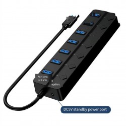 H-507 7 Port Usb 3.0 Hub Çoklayıcı Işıklı Açma Kapama Düğmeli Splitter Windows uyumlu Çoğaltıcı Switch  5 Gbps