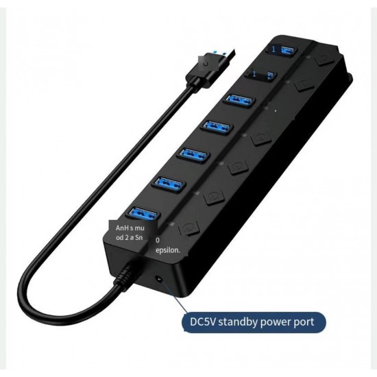 H-507 7 Port Usb 3.0 Hub Çoklayıcı Işıklı Açma Kapama Düğmeli Splitter Windows uyumlu Çoğaltıcı Switch  5 Gbps