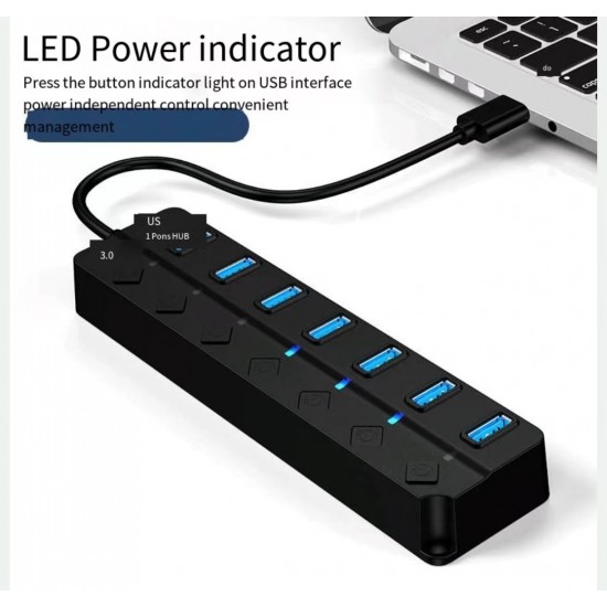 H-507 7 Port Usb 3.0 Hub Çoklayıcı Işıklı Açma Kapama Düğmeli Splitter Windows uyumlu Çoğaltıcı Switch  5 Gbps