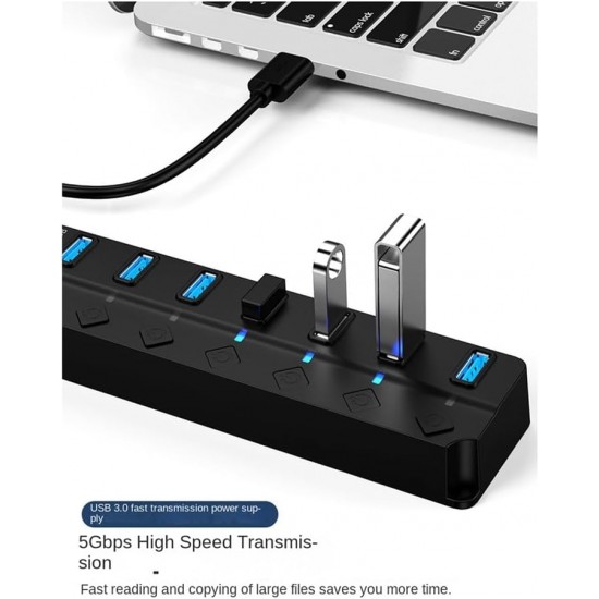 H-507 7 Port Usb 3.0 Hub Çoklayıcı Işıklı Açma Kapama Düğmeli Splitter Windows uyumlu Çoğaltıcı Switch  5 Gbps