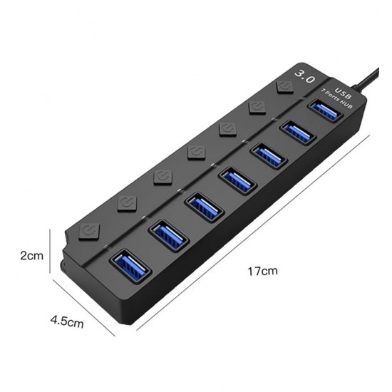 H-507 7 Port Usb 3.0 Hub Çoklayıcı Işıklı Açma Kapama Düğmeli Splitter Windows uyumlu Çoğaltıcı Switch  5 Gbps