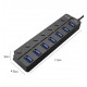 H-507 7 Port Usb 3.0 Hub Çoklayıcı Işıklı Açma Kapama Düğmeli Splitter Windows uyumlu Çoğaltıcı Switch  5 Gbps