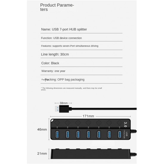 H-507 7 Port Usb 3.0 Hub Çoklayıcı Işıklı Açma Kapama Düğmeli Splitter Windows uyumlu Çoğaltıcı Switch  5 Gbps