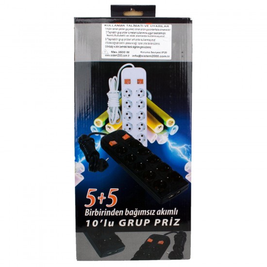 Sistem 2000 10lu Grup Priz 5 Metre 5+5 Anahtarlı