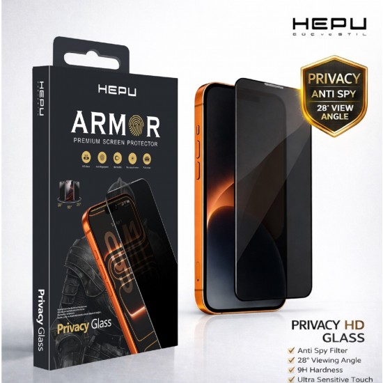 Hepu Armor Premium Privacy Apple Iphone Hayalet Ekran Koruyucu 9H iphone 17/iphone/16 iphone 15/iphone 14/13/12/11 Tüm modeller İçin HD Ekran Koruyucu Dayanıklı Temperli Cam 