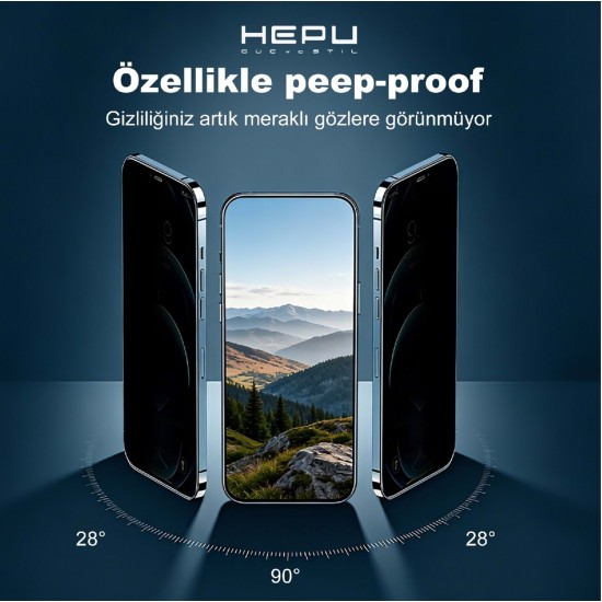 Hepu Armor Premium Privacy Apple Iphone Hayalet Ekran Koruyucu 9H iphone 17/iphone/16 iphone 15/iphone 14/13/12/11 Tüm modeller İçin HD Ekran Koruyucu Dayanıklı Temperli Cam 