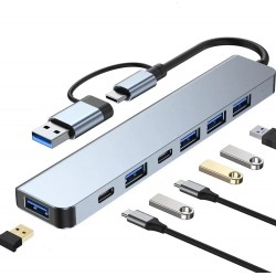 Alüminyum Usb Hub 7 in 1 USB / Type-c To USB A, USB C, USB 2.0 / 3.0 Çevirici Adaptör Çok Portlu Tak Çalıştır Usb Çevirici