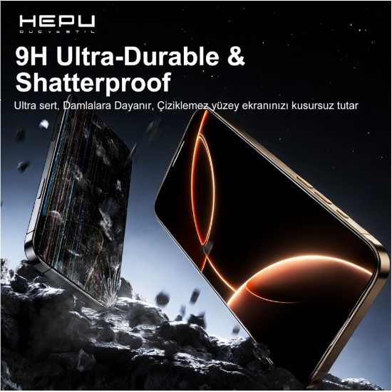 Hepu Titan Clear Apple iPhone Ekran Koruyucu 9H Temperli Cam iPhone 17/16/15/14/13/12/11 Tüm Modeller için HD Ekran Koruyucu Darbelere Dayanıklı Premium