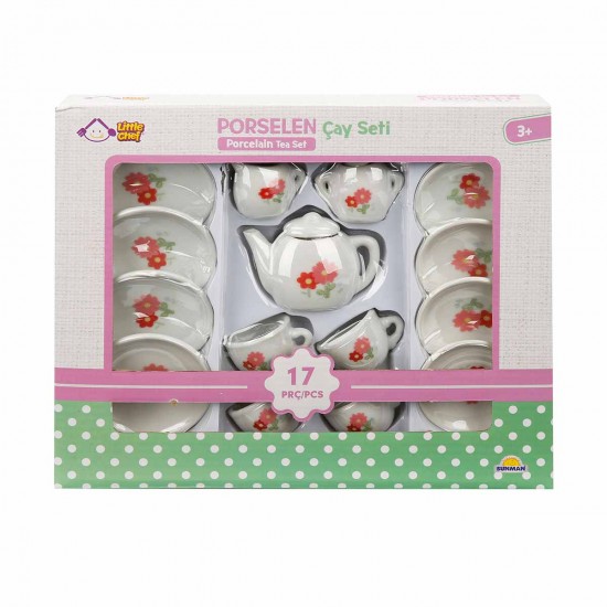 Porselen Çay Takımı 17 Parça - Çiçek Desenli Porselen Çay Takımı 17 Parça - Çiçek Desenli
