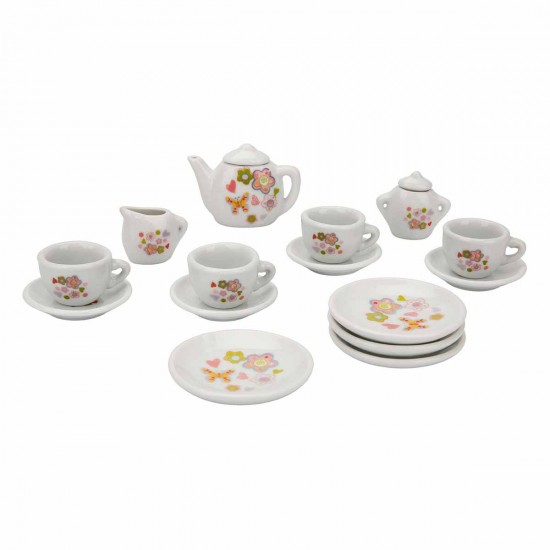 Porselen Çay Takımı 17 Parça - Çiçek Desenli Porselen Çay Takımı 17 Parça - Çiçek Desenli