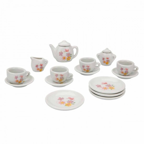 Porselen Çay Takımı 17 Parça - Çiçek Desenli Porselen Çay Takımı 17 Parça - Çiçek Desenli